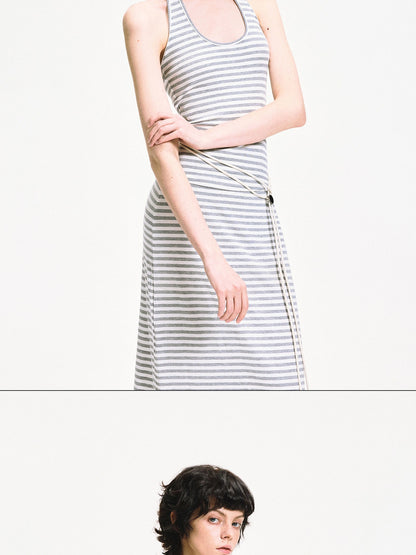 kvkv U Neck Ribbed Striped Backless Halter Top