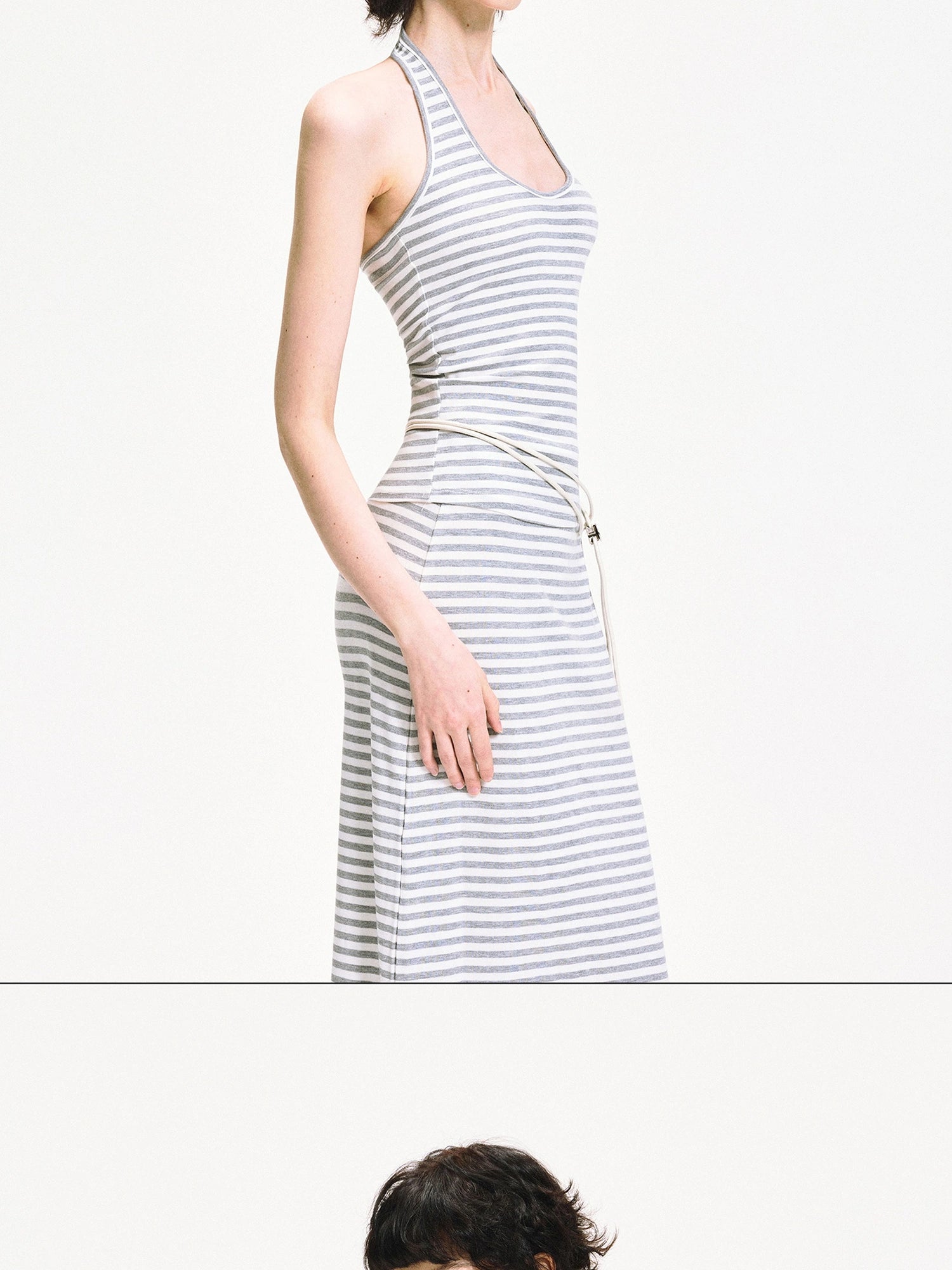 kvkv U Neck Ribbed Striped Backless Halter Top