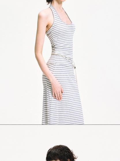 kvkv U Neck Ribbed Striped Backless Halter Top