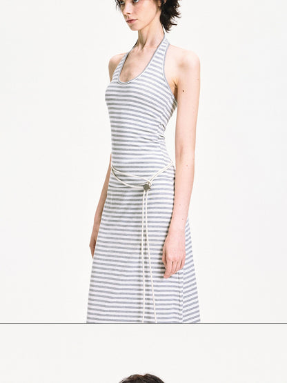 kvkv U Neck Ribbed Striped Backless Halter Top