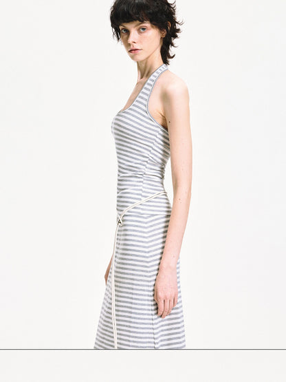 kvkv U Neck Ribbed Striped Backless Halter Top