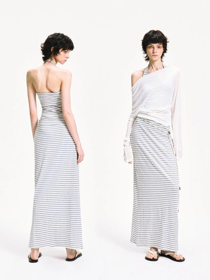 kvkv U Neck Ribbed Striped Backless Halter Top