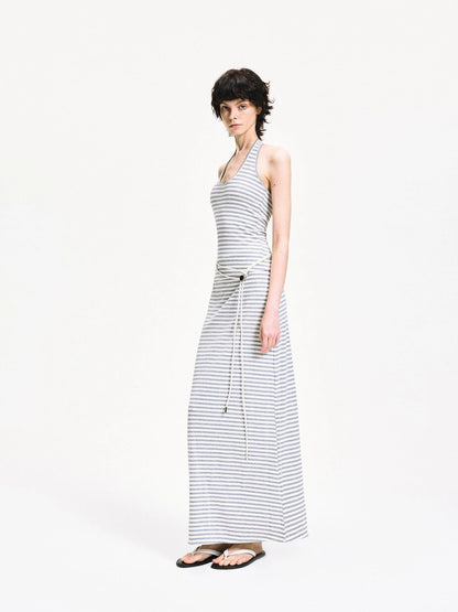 kvkv U Neck Ribbed Striped Backless Halter Top