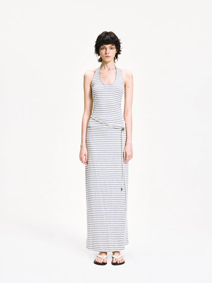 kvkv U Neck Ribbed Striped Backless Halter Top