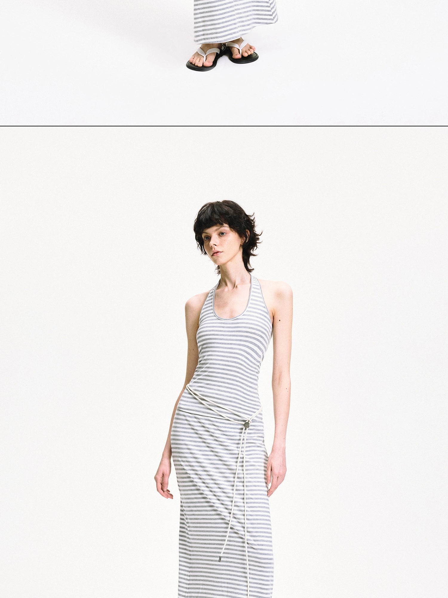 kvkv U Neck Ribbed Striped Backless Halter Top