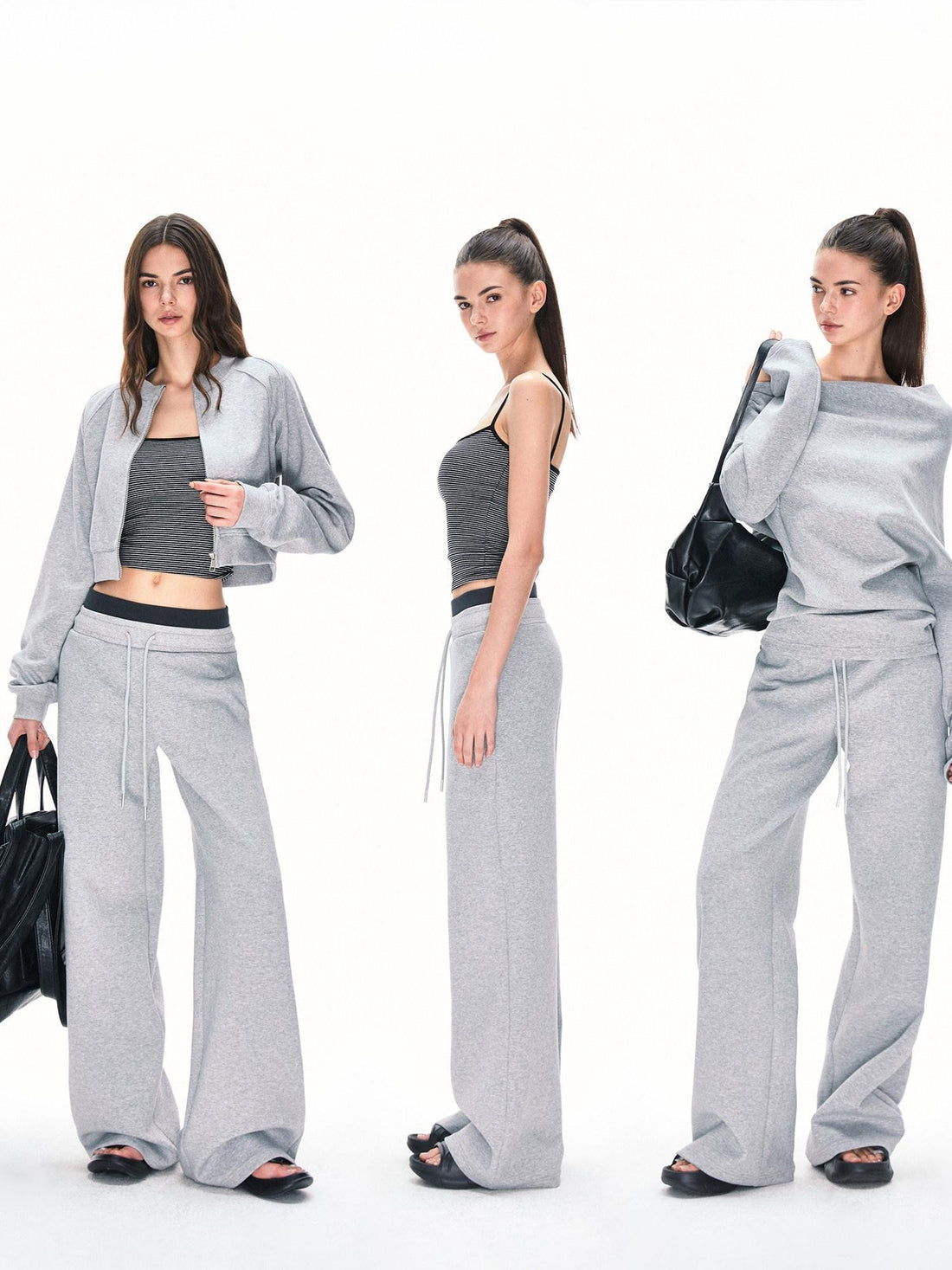 kvkv Urban Grey Double Waistband Drawstring Wide Leg Women&