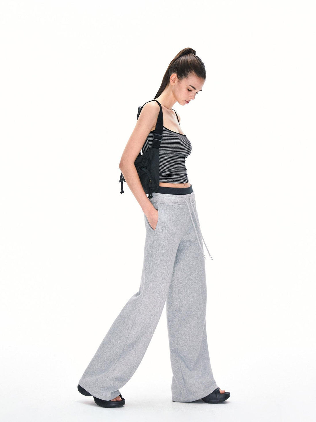kvkv Urban Grey Double Waistband Drawstring Wide Leg Women&