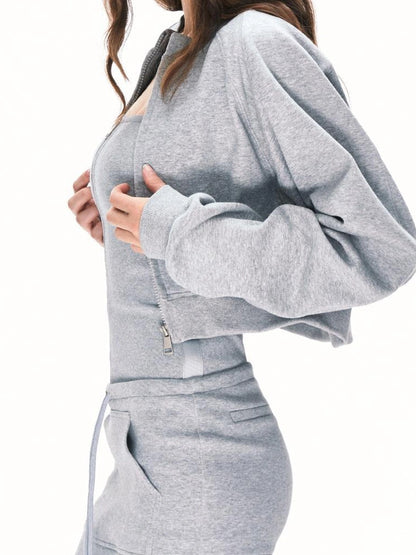 kvkv Urban Grey Sport Flight Jacket V-Neck T-Shirt Long-Sleeve