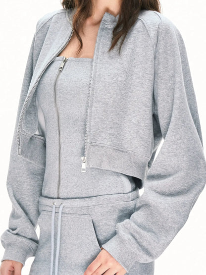 kvkv Urban Grey Sport Flight Jacket V-Neck T-Shirt Long-Sleeve
