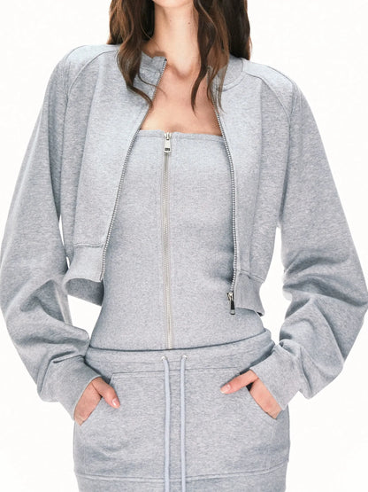 kvkv Urban Grey Sport Flight Jacket V-Neck T-Shirt Long-Sleeve
