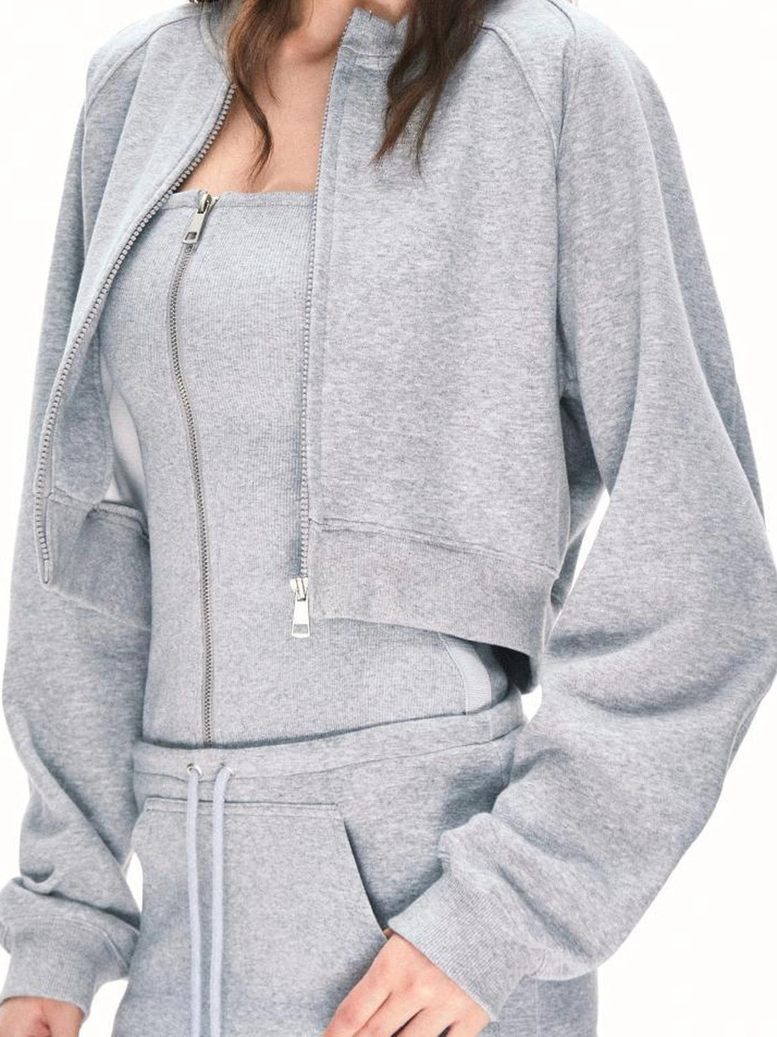 kvkv Urban Grey Sport Flight Jacket V-Neck T-Shirt Long-Sleeve