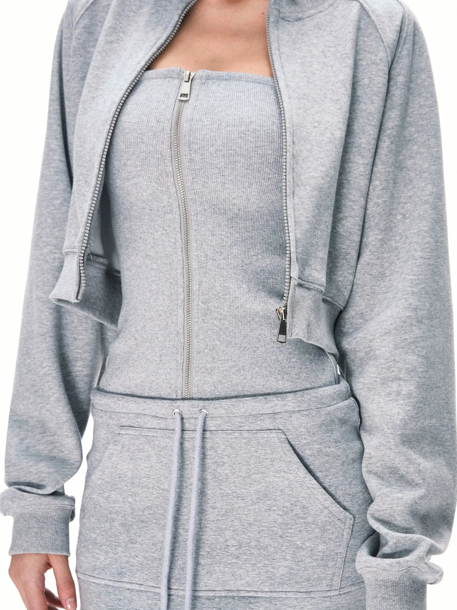 kvkv Urban Grey Sport Flight Jacket V-Neck T-Shirt Long-Sleeve