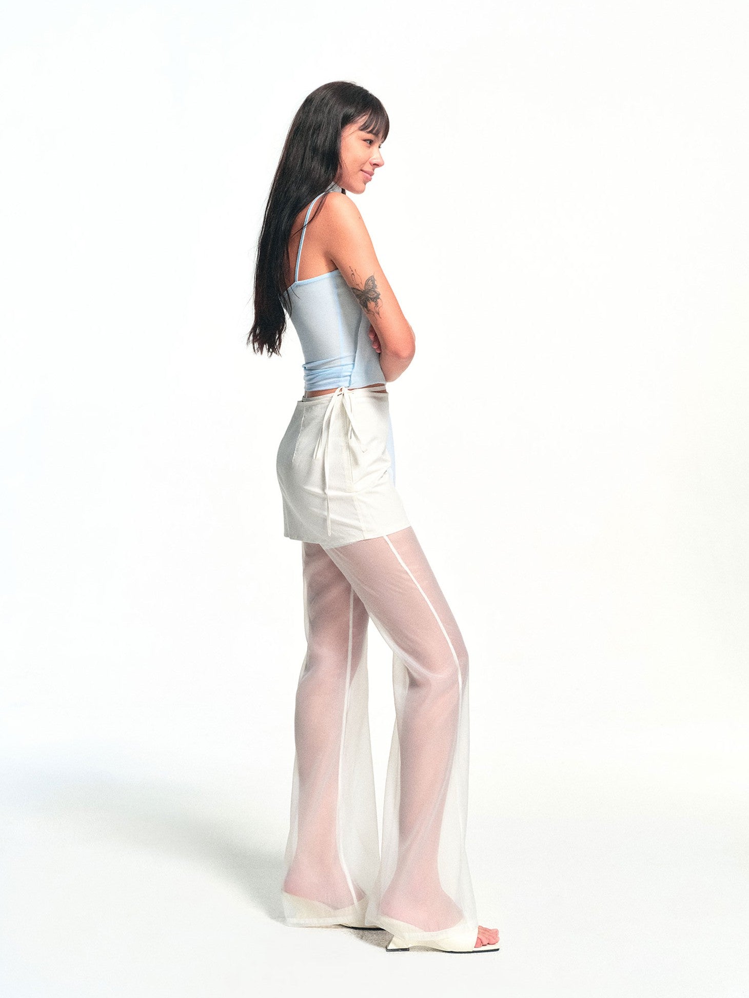 kvkv Urban Tie Detachable Skirt Semi Sheer Micro Flare Women&