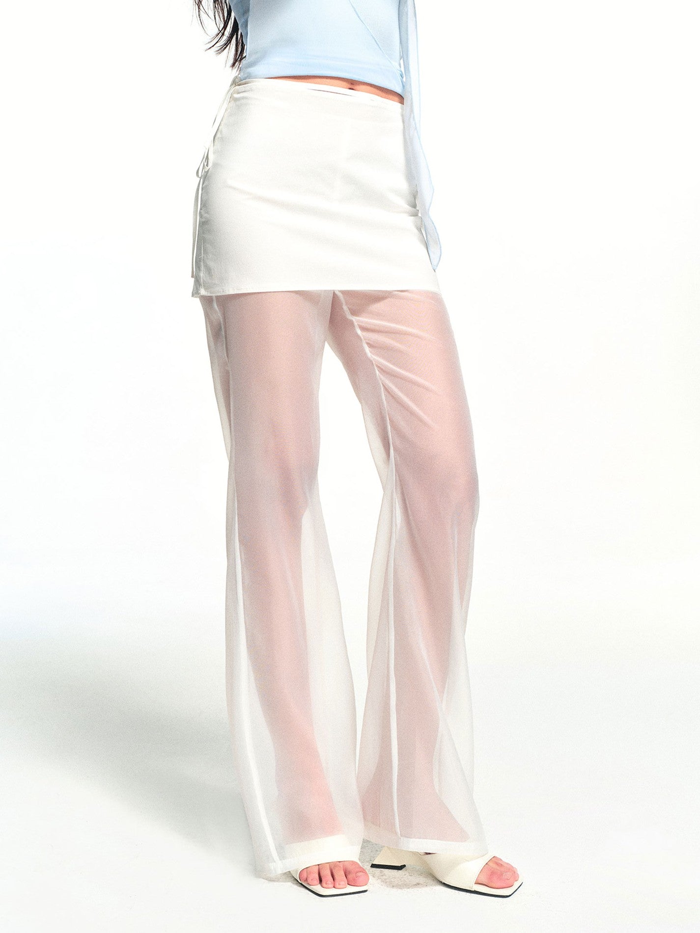 kvkv Urban Tie Detachable Skirt Semi Sheer Micro Flare Women&