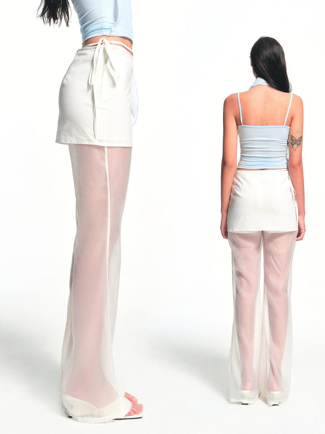 kvkv Urban Tie Detachable Skirt Semi Sheer Micro Flare Women&