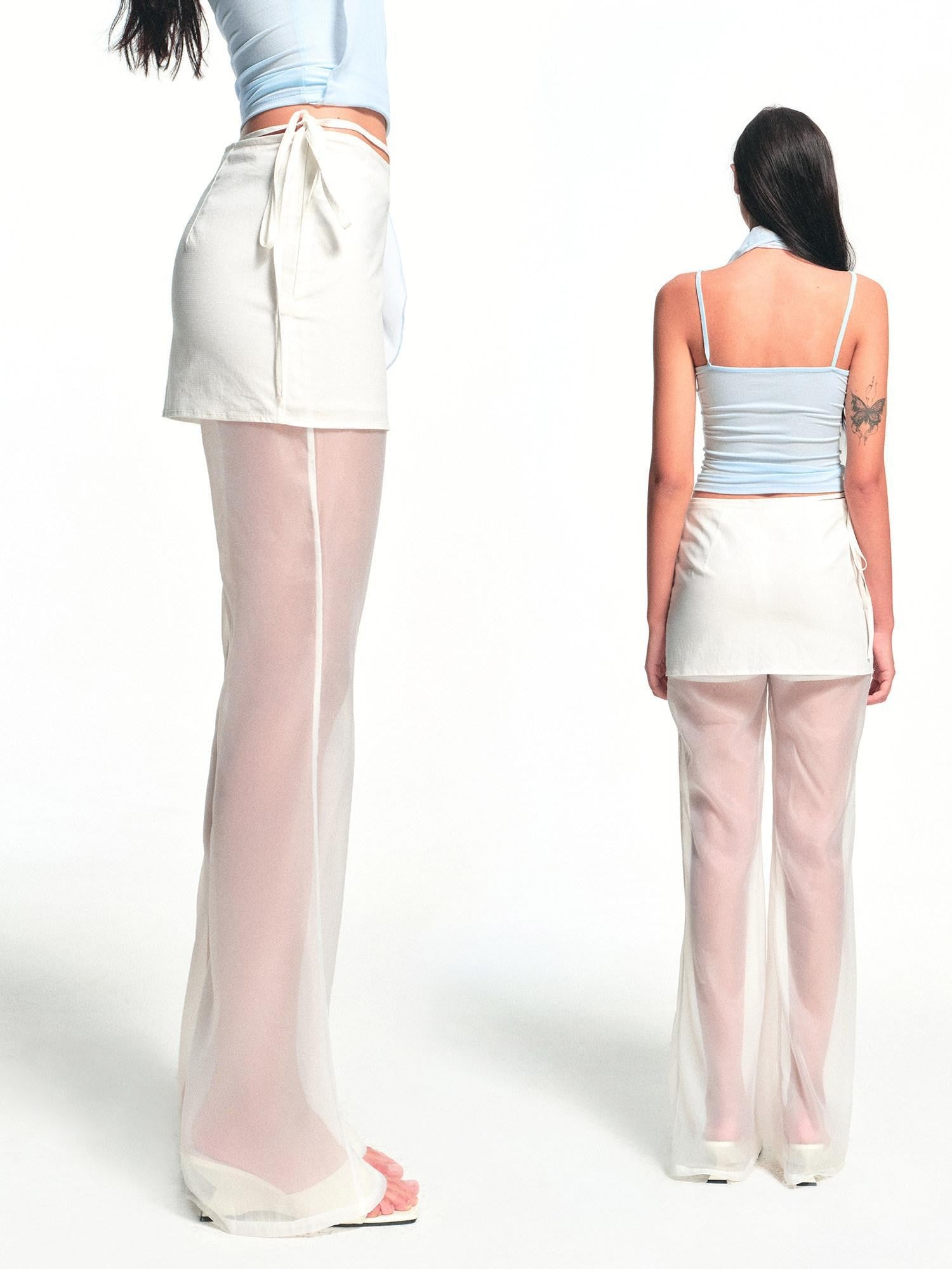kvkv Urban Tie Detachable Skirt Semi Sheer Micro Flare Women&