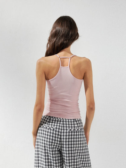 kvkv V-Neck Adjustable Lace Trim Fitted Tank Top
