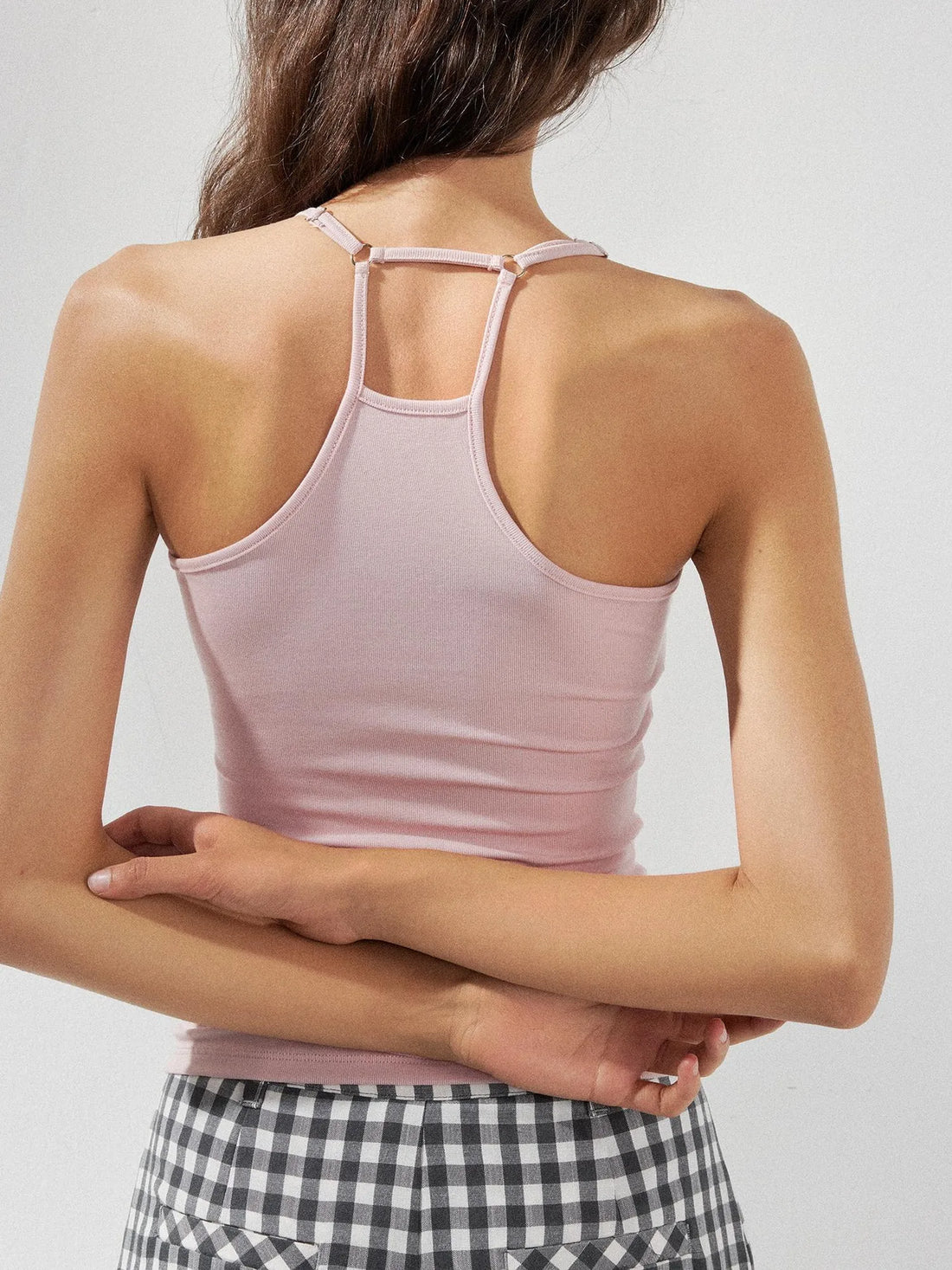kvkv V-Neck Adjustable Lace Trim Fitted Tank Top