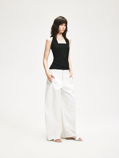 kvkv V-Neck Layered Ruffle Backless Halter Top