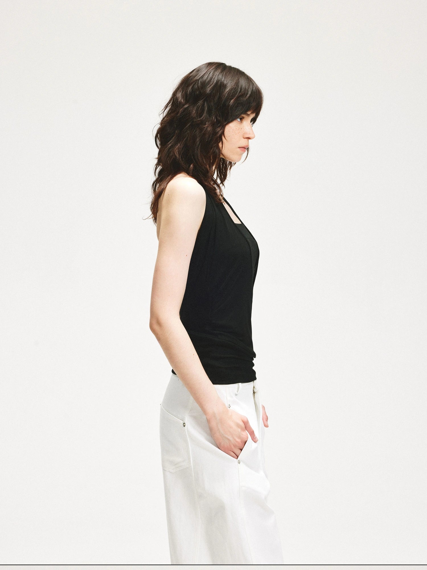 kvkv V-Neck Layered Ruffle Backless Halter Top