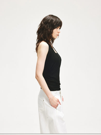 kvkv V-Neck Layered Ruffle Backless Halter Top