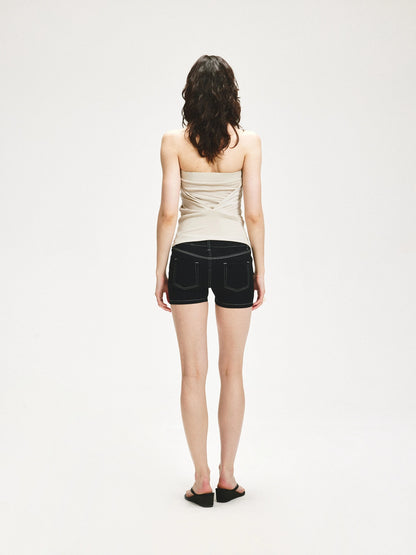 kvkv V-Neck Layered Ruffle Backless Halter Top