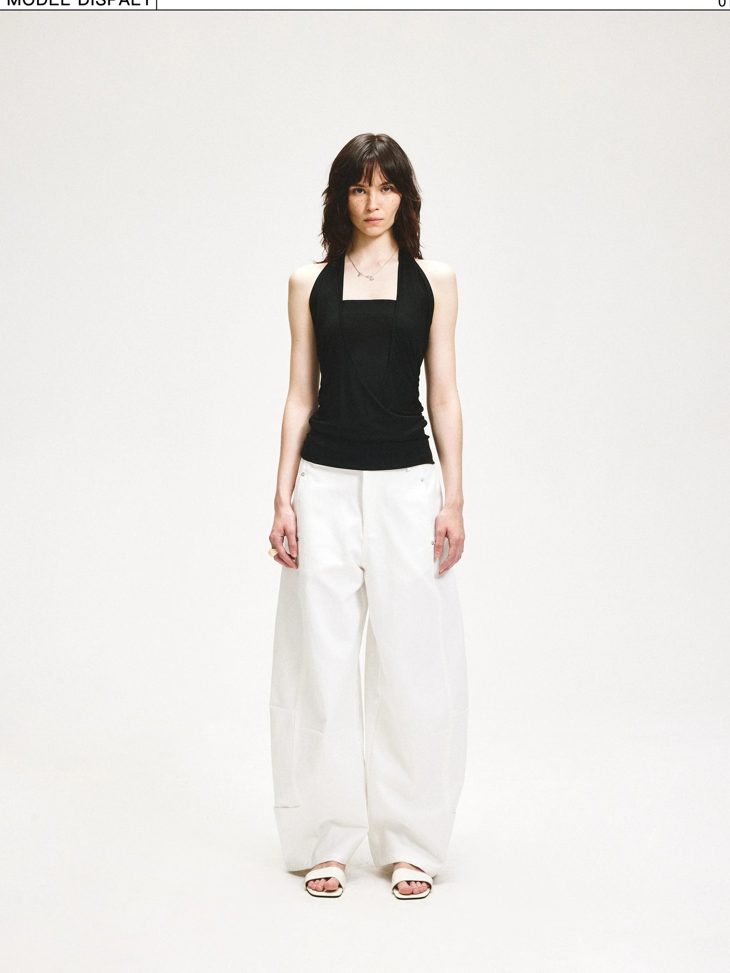 kvkv V-Neck Layered Ruffle Backless Halter Top