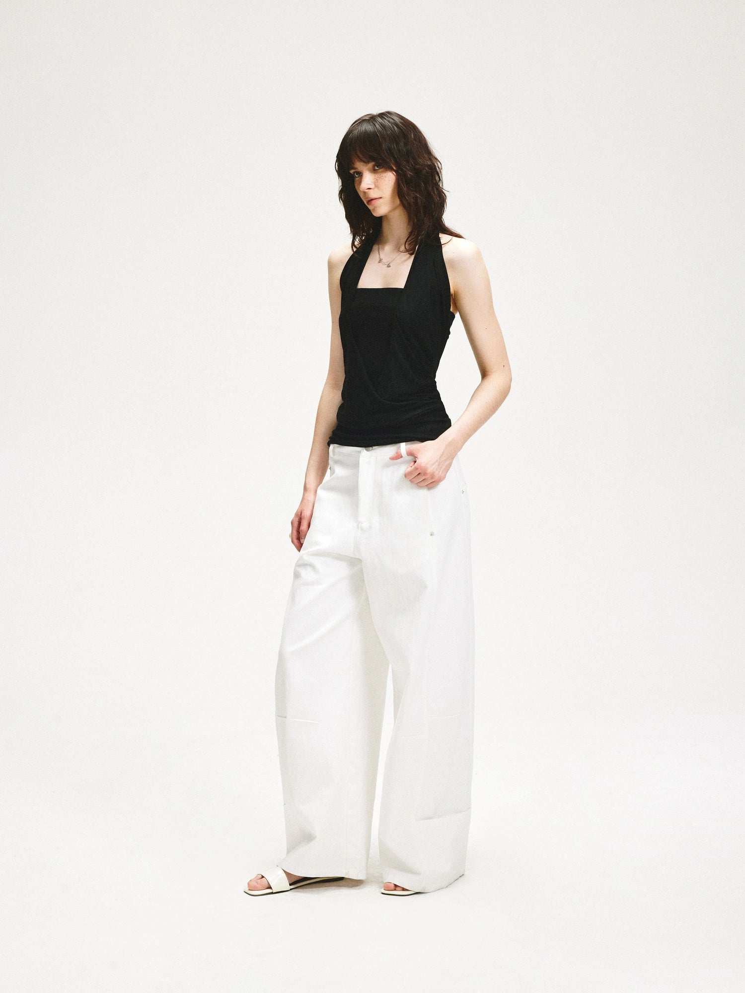 kvkv V-Neck Layered Ruffle Backless Halter Top