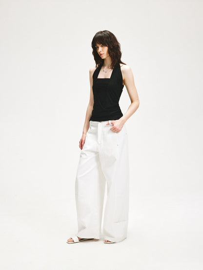 kvkv V-Neck Layered Ruffle Backless Halter Top