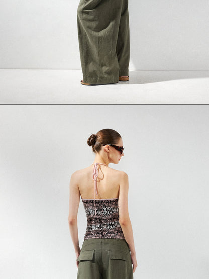 kvkv V-Neck Leopard Print Ruffle Trim Fitted Camisole