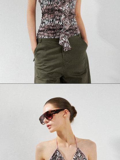 kvkv V-Neck Leopard Print Ruffle Trim Fitted Camisole