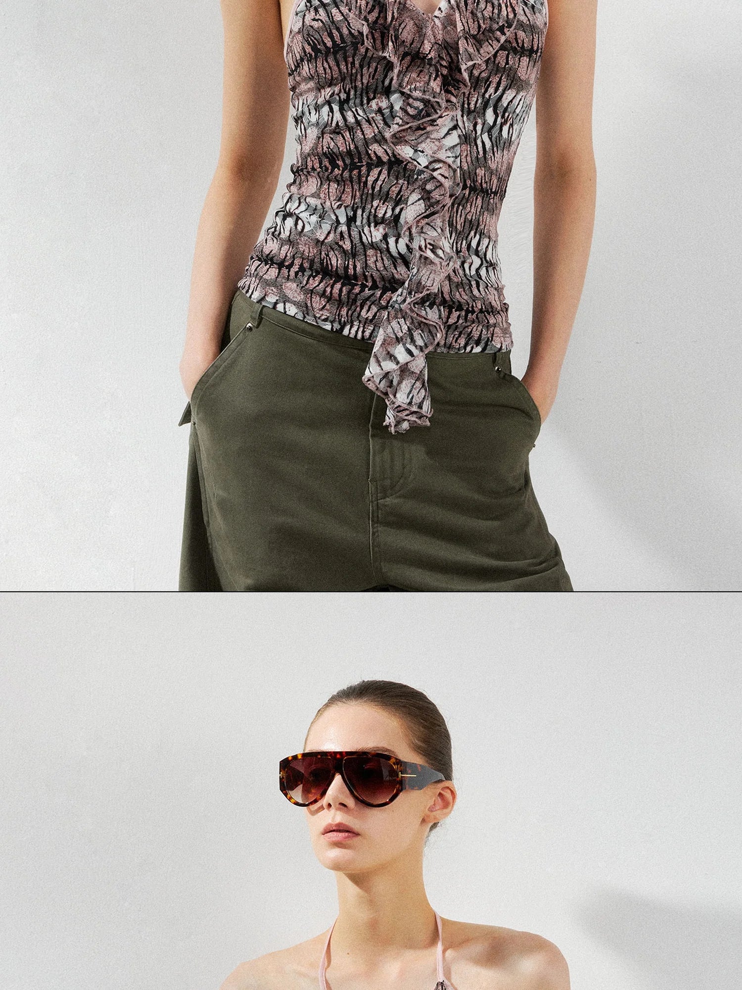 kvkv V-Neck Leopard Print Ruffle Trim Fitted Camisole