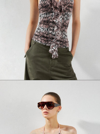 kvkv V-Neck Leopard Print Ruffle Trim Fitted Camisole