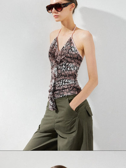 kvkv V-Neck Leopard Print Ruffle Trim Fitted Camisole