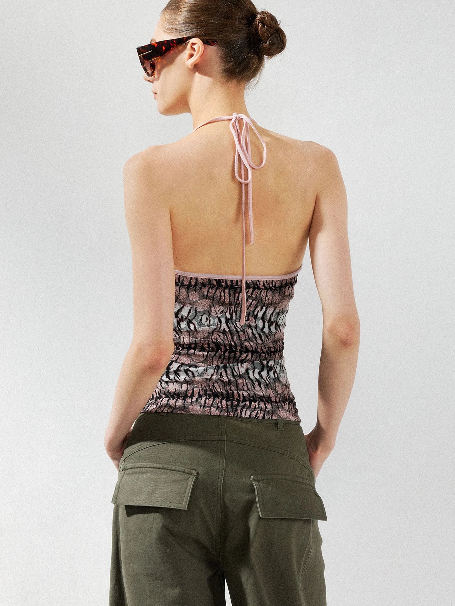 kvkv V-Neck Leopard Print Ruffle Trim Fitted Camisole