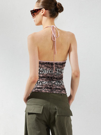 kvkv V-Neck Leopard Print Ruffle Trim Fitted Camisole
