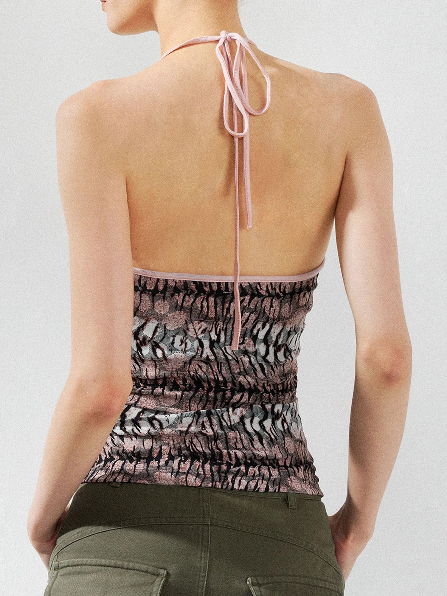 kvkv V-Neck Leopard Print Ruffle Trim Fitted Camisole