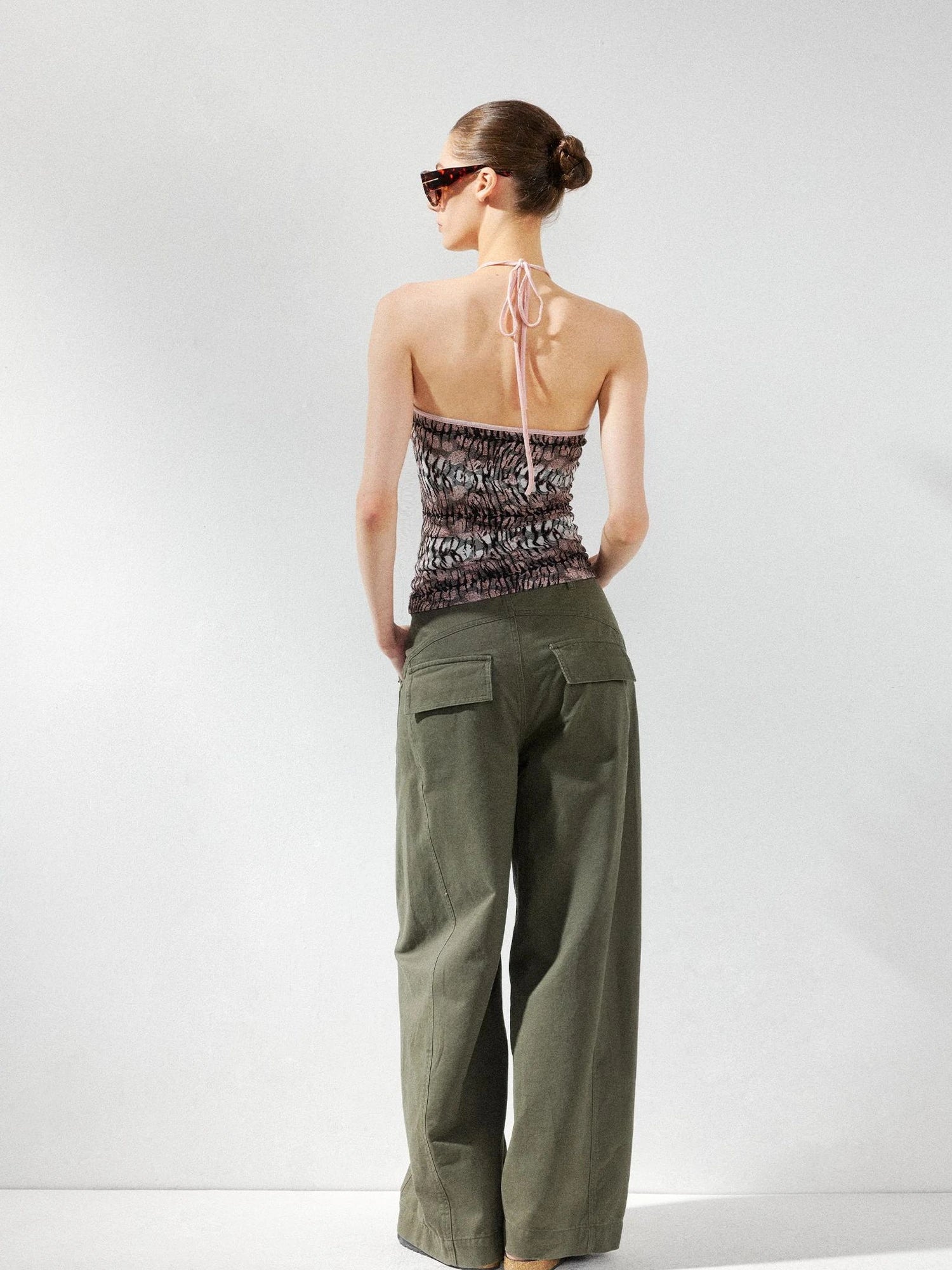 kvkv V-Neck Leopard Print Ruffle Trim Fitted Camisole