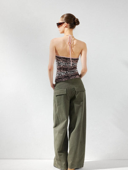 kvkv V-Neck Leopard Print Ruffle Trim Fitted Camisole
