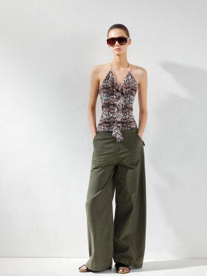 kvkv V-Neck Leopard Print Ruffle Trim Fitted Camisole