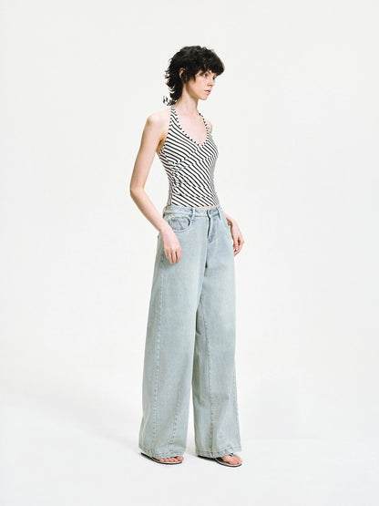 kvkv V-neck Cross Fold Striped Halter Top