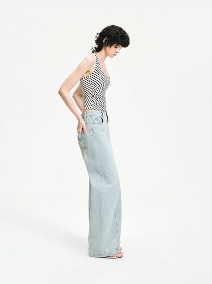 kvkv V-neck Cross Fold Striped Halter Top