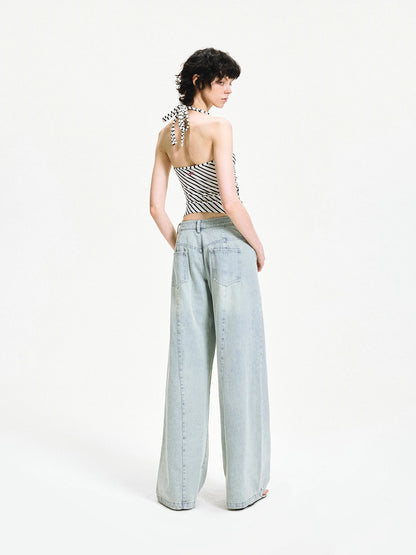 kvkv V-neck Cross Fold Striped Halter Top