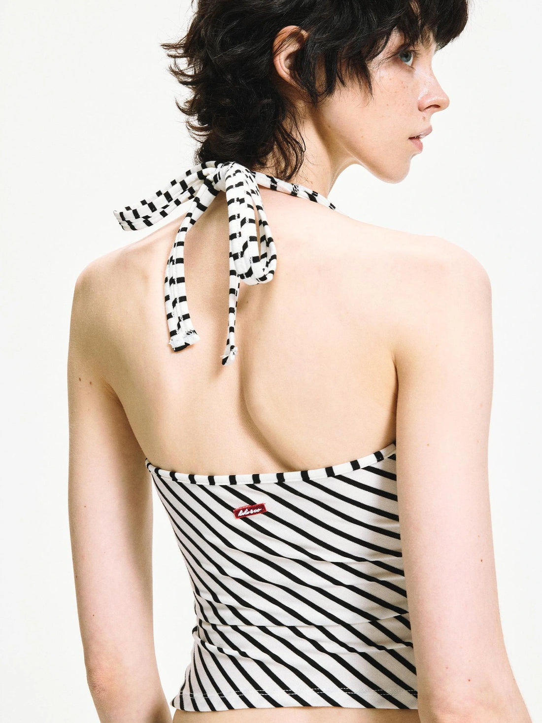 kvkv V-neck Cross Fold Striped Halter Top