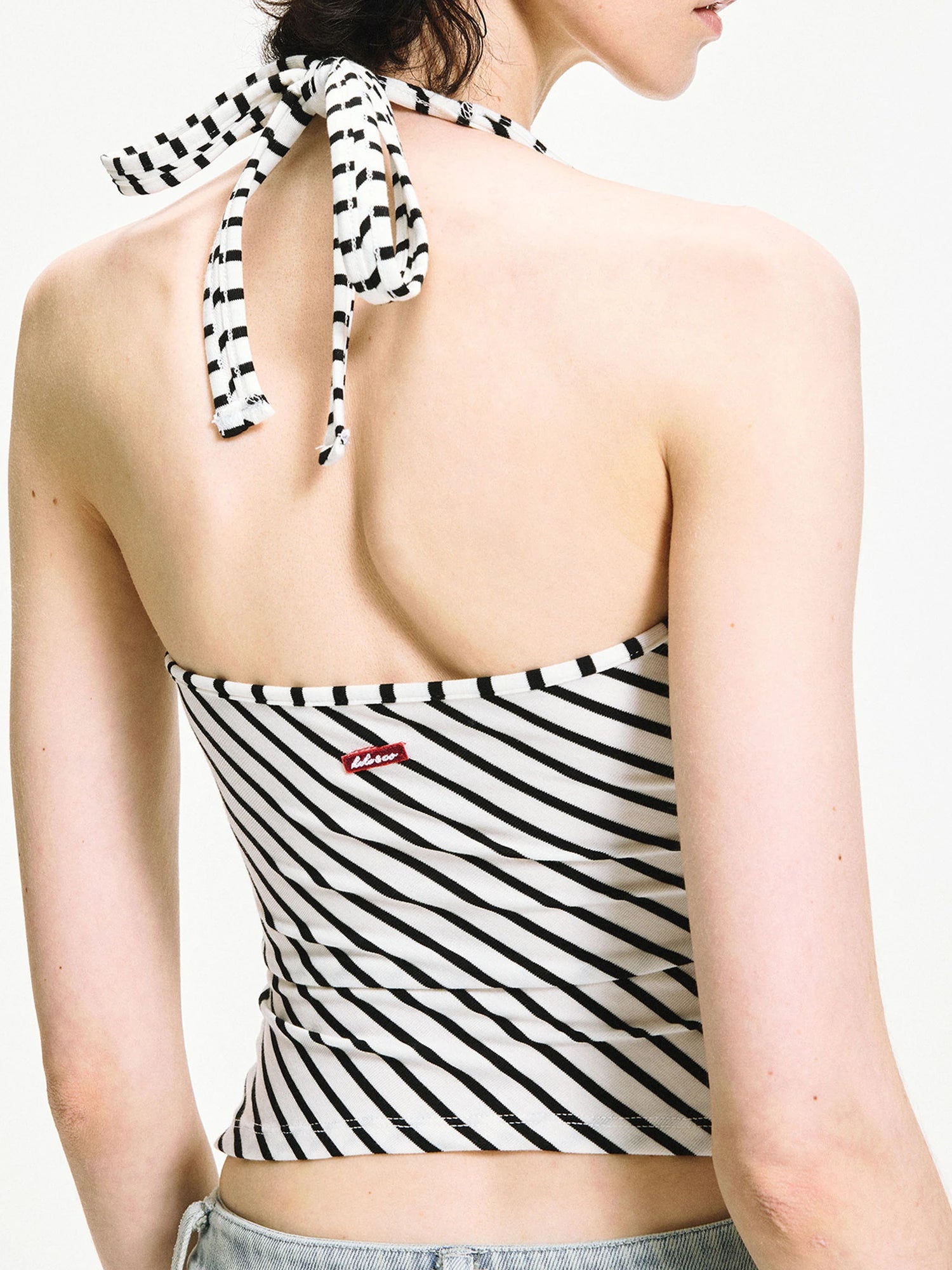 kvkv V-neck Cross Fold Striped Halter Top