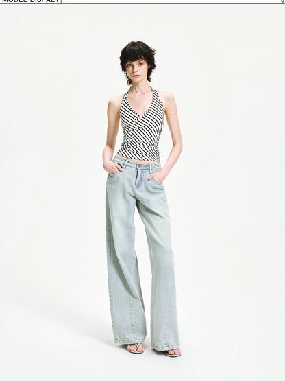 kvkv V-neck Cross Fold Striped Halter Top