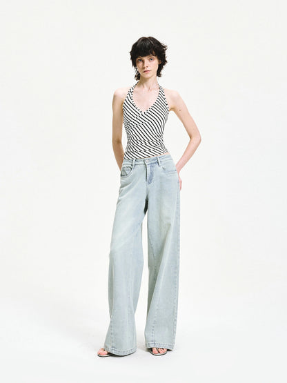 kvkv V-neck Cross Fold Striped Halter Top