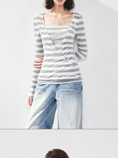 kvkv V-neck Layered Stripe Tee