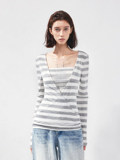 kvkv V-neck Layered Stripe Tee