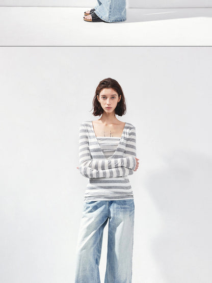 kvkv V-neck Layered Stripe Tee